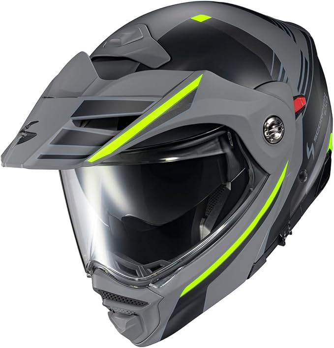 ScorpionEXO AT960 Modular Adventure Street Motorcycle Helmet with Bluetooth Ready Speaker Pockets DOT ECE Approved Monk (Grey/Hi-Viz - Medium)