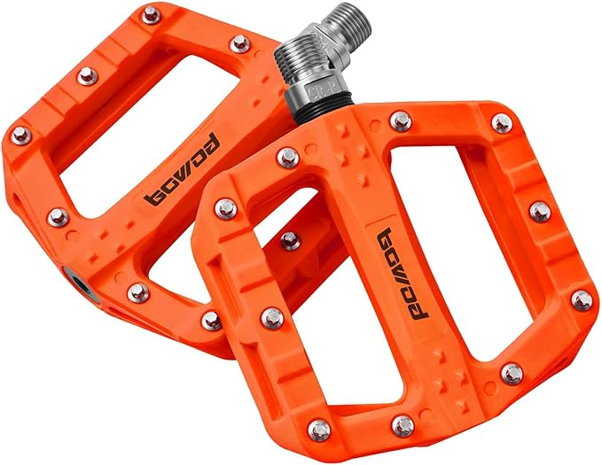 Flat MTB Bicycle Pedals Mountain Bike Colored Pedals, Glass-Fiber Nylon Composite Platform Pedal w 9/16" Sealed Cr-Mo Spindle, BMX Gravel Road Bike Pedals Clipless for Adult Women Youth Bikes