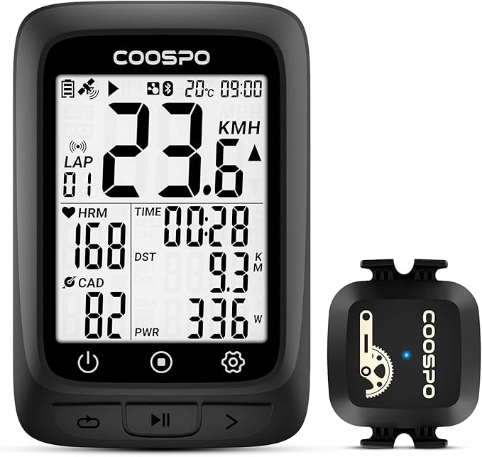 COOSPO Bike Computer GPS Wireless, ANT+ Cycling Computer GPS with Bluetooth, Multifunctional ANT+ Bicycle Computer GPS with 2.4 LCD Screen, Bike Speedometer with Auto Backlight IP67