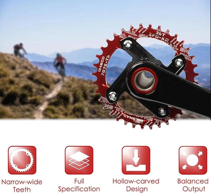 FOMTOR 104 BCD Chainring (30-52T) 7-12 Speed Compatible CNC 7075 Aluminum Narrow Wide Tooth Round Oval Chainrings for MTB/Road Bike Ebike Chainwheel Black/Red