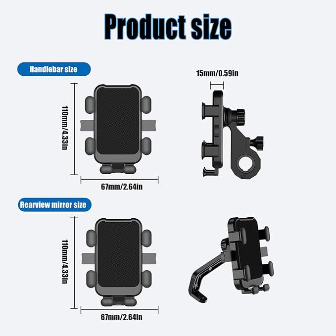 Motorcycle Phone Mount for Yamaha TT R 110 2008-2024, Bike Phone Holder Motorcycle Cell Phone Holder, Quick Install Anti-Shake Motorcycle Phone Mount Holder,A Rearview Mirror Style