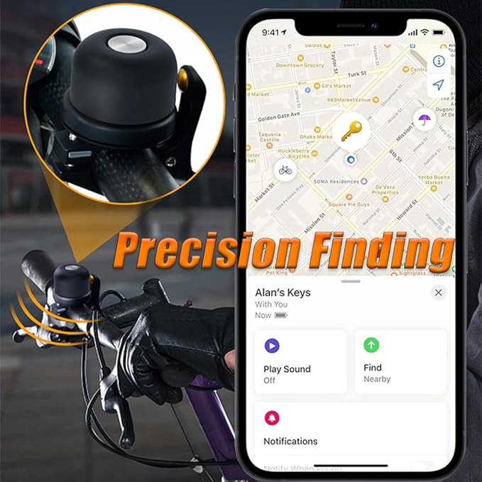 Bicycle Bell for AirTag 120dB, Bike Mount for AirTag GPS Tracker Waterproof Classic Brass Holder Hides Under Bike Bell Anti-Theft