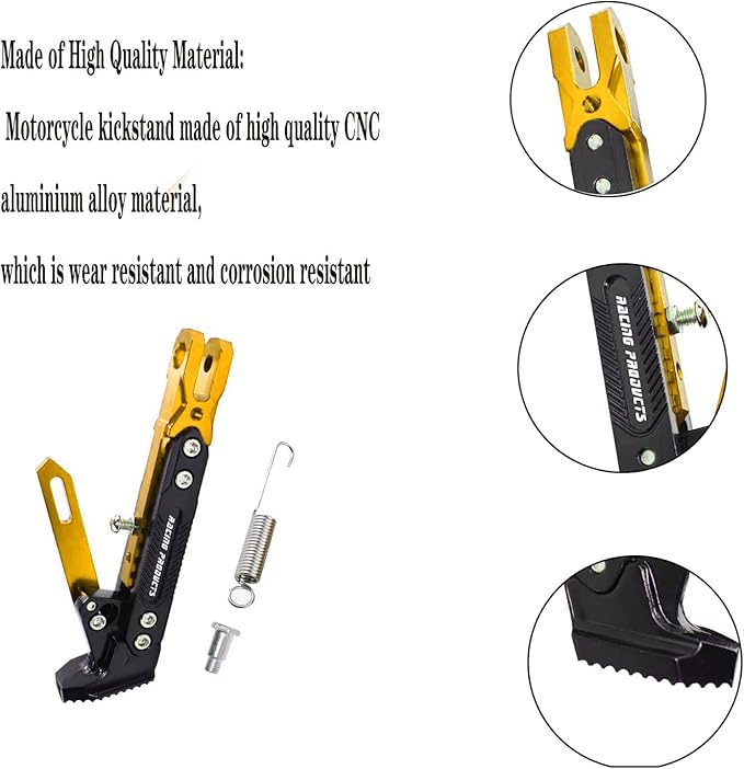 Universal Motorcycle Kickstand Accessories Motor Scooter Modified CNC Aluminum Alloy Adjustable Tripod Holder Kickstand Foot Side Support Stand Motor Scooter Motorbike Motocross Dit Pit Bike