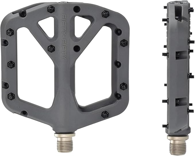 FIFTY-FIFTY Mountain Bike Pedals, Non-Slip MTB Nylon Composite, 9/16" Bicycle Pedals, Lightweight and Wide Flat Platform