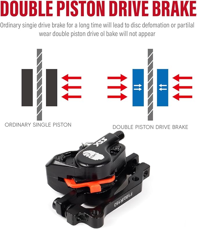 CNC MTB Hydraulic Disc Brake Set，Mountain Bike Hydraulic Disc Brakes Right Front 800mm Left Rear 1450mm Hydraulic Brake，Red