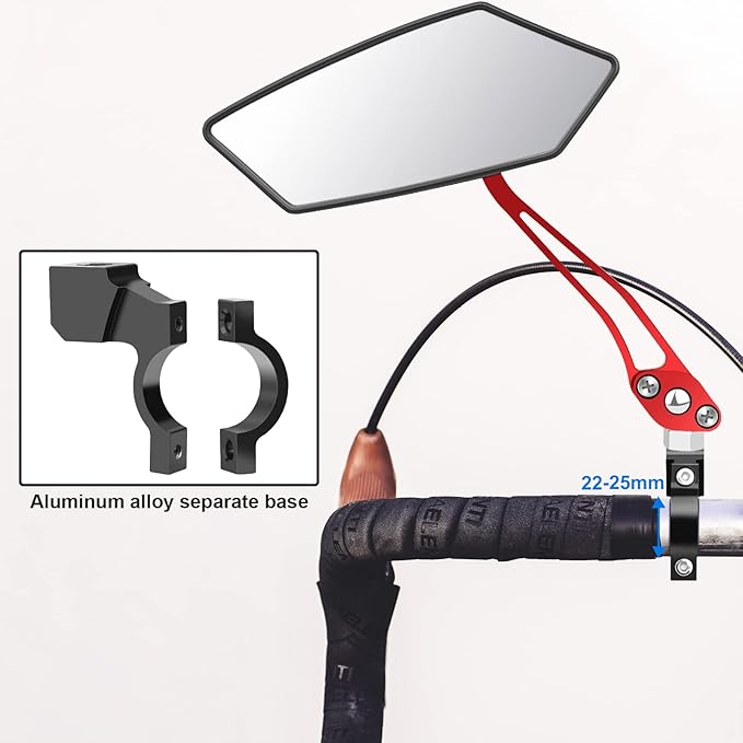 Bike Mirror 2 PCS, [New Version] HD Wide Angle Large Handlebar Rearview Mirror, Blast-Resistant 360°Adjustable Bicycle Rear View Mirrors Accessories for Mountain Road Bike Moto（Red）