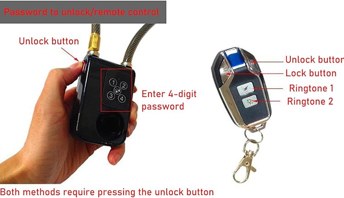 Mengshen Waterproof Bike Alarm Lock with GPS Tracker‌ 110dB Loud Anti-Theft Alarm 150ft Remote Control for Bicycle Motorcycle Scooter Password & Remote Lock Black