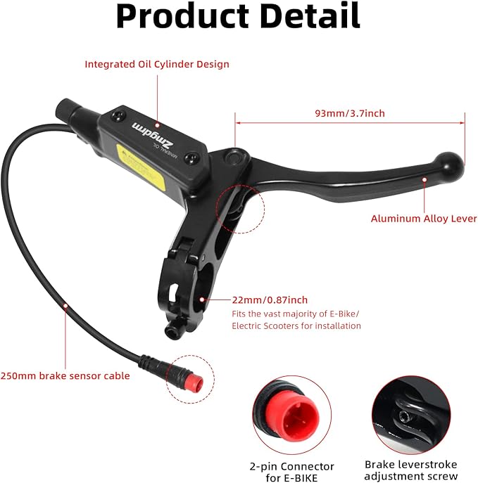 4-Pistons E-Bike Hydraulic Disc Brake Set, 2-PIN Electric Power-Off Hydraulic Brakes Set with 160mm Rotors, Pre-Bled with Mineral Oil Brakes Kit for eBike, MTB, Electric Scooters(Right Rear)
