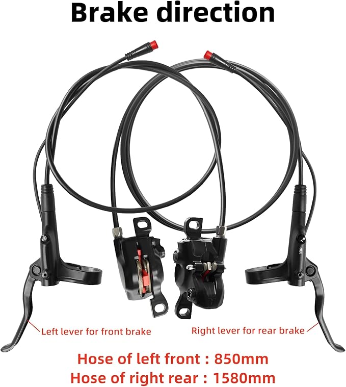 MT200 E-Bike Hydraulic Disc Brakes Set, 2-Pin 2-Piston Ebike Hydraulic Brakes Set, Pre-Bled with Mineral Oil Electric Power-Off Hydraulic Brakes for eBike, MTB, Electric Scooters