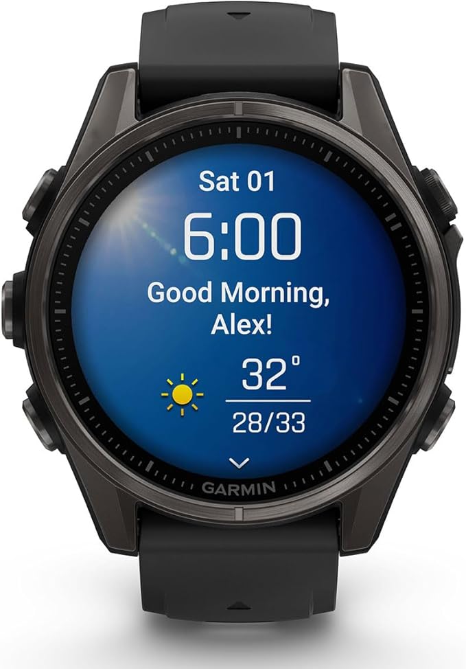 PlayBetter Garmin Fenix 8 AMOLED Sapphire (43mm, Carbon Gray DLC Titanium) Multisport GPS Smartwatch Bundle - 1.3” Touchscreen, Built-in LED Flashlight Wireless Running Earbuds