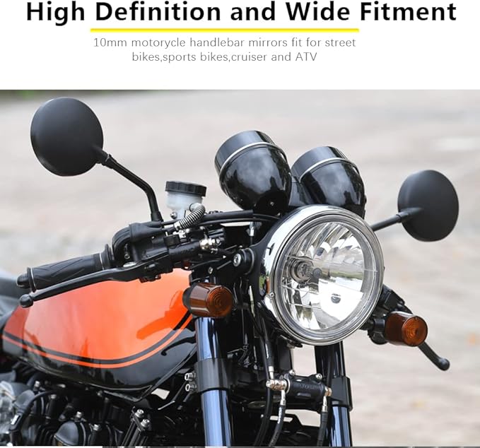 DREAMIZER 10MM Black Round Motorcylcle Mirror with 7/8" 22mm Clamp Mount Compatible with Honda Monkey CB 400 750 Suzuki Z1000 Z900 GT750 Yamaha XT25 XVS VRZ 1800 - Round