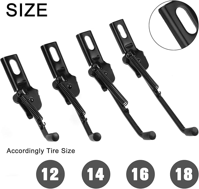 SEISSO Bike Kickstand for Kids Bike, Universal Rear Side Bicycle Kick Stand, Premium Steel with Pad, Replacement Child Kickstand