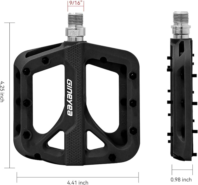 Bike Pedals, Universal Fit 9/16" Non-Slip Lightweight Nylon Fiber Bicycle Pedals Wide Flat Platform for Road Mountain BMX MTB Bike