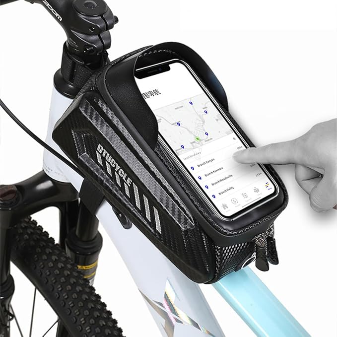 Bike/Bicycle Phone Holder Bag, Bicycle Front Frame Bag, Waterproof Tube Bag, Bike Accessories, Cycling Pouch with TPU Touch-Screen& Sun-Visor Compatible Phone Under 6.5” (1.5L Black)
