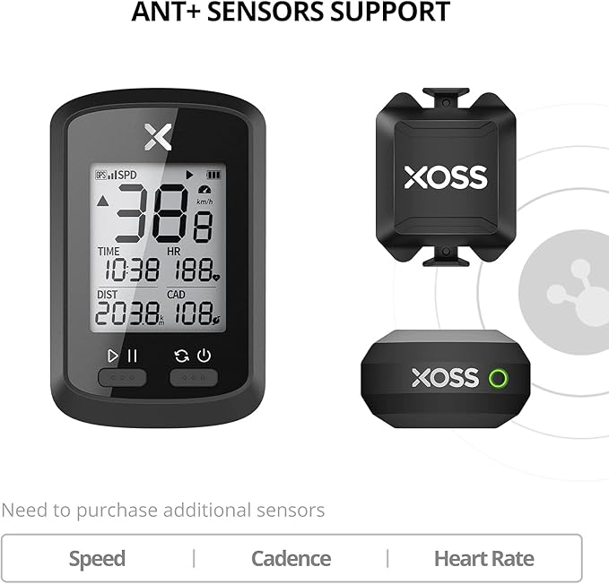 XOSS G+ GPS Bike Computer, Bluetooth ANT+ Cycling Computer, Wireless Bicycle Speedometer Odometer with LCD Display, Waterproof MTB Tracker Fits All Bikes Electric Bike (XOSS APP Support)