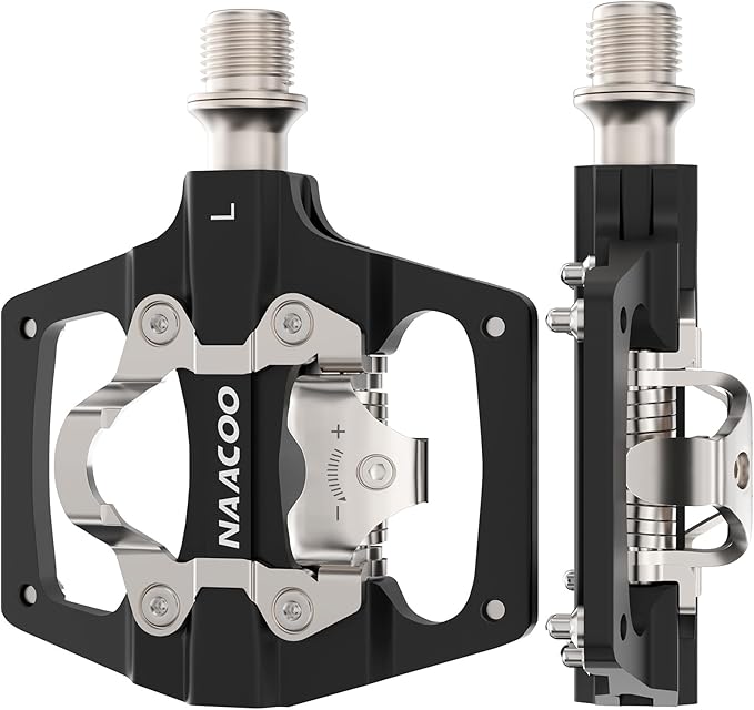 NAACOO Bike Pedals Dual Platform Compatible with Shimano SPD Mountain Clipless Pedals,3-Sealed Bearing Lightweight Bicycle Pedals for Outdoor Spin Exercise Peloton Fit Trekking Bike