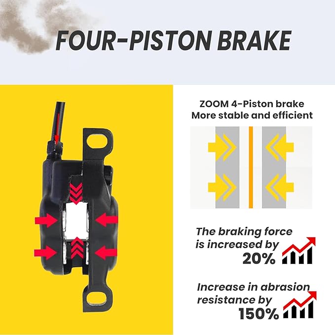 Hycline 4-Pistons Ebike Hydraulic Brake Set: Zoom H876E 2-PIN Power-Off Electric Bike Disc Brake Kit Included 160mm/180mm Rotors and Mounting Adapter
