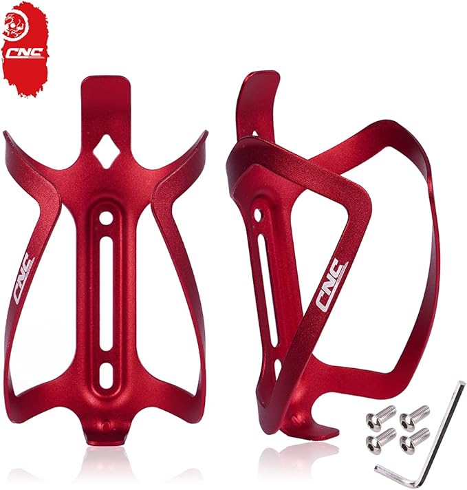 CNC Bike Water Bottle Holder, 2-Pack Bicycle Water Bottle Cage for Road Bike/Mountain Bike，red