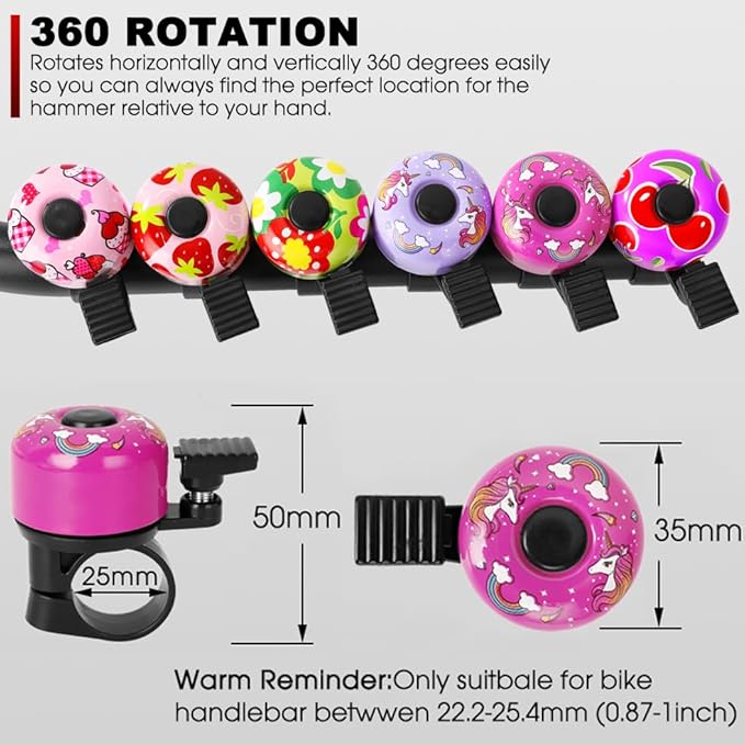 Kid Bike Bell - Bicycle Bell for Kids Boys Girls Adults | 120db Classic Mini Loud Bike Ring - Cool Bike Bell Design with Crisp Clear Sound for MTB,BMX,City Bike,Scooter -Kid Bike Accessories