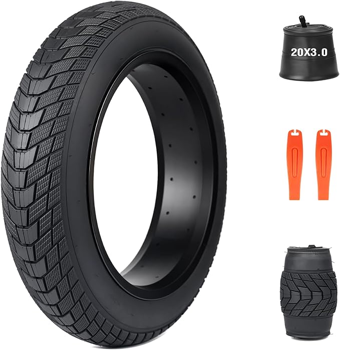 MEGHNA Fat Bike Tire 16/20/24/26 inch Electric Bike Tire Fat Tire 16/20/24/26 x 3.0 inch Heavy Duty Knobby Anti-Slip Foldable Replacement All Terrain Tire for E-Bike Snow Bike Fat Bike