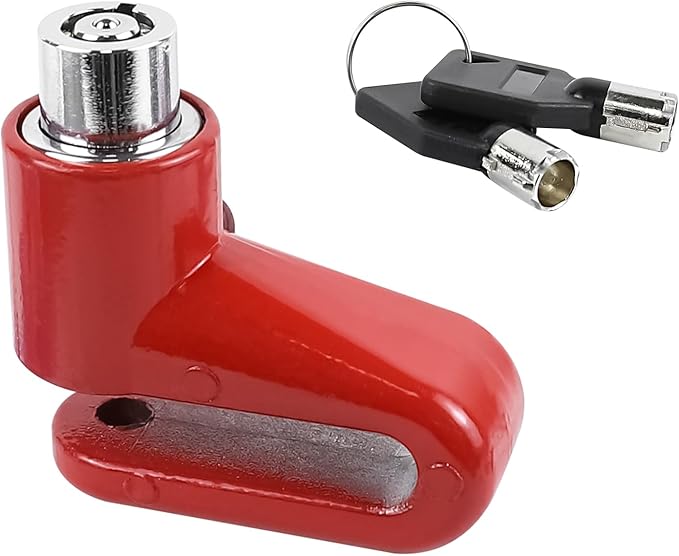 Motorcycle Disc Brake Lock, Anti-Theft Motorbike Security Wheel Disc Brake Lock with Two Keys, Safety Wheel Disk Locks for Scooter Mountain Road Bike Bicycle Powersports (Red)