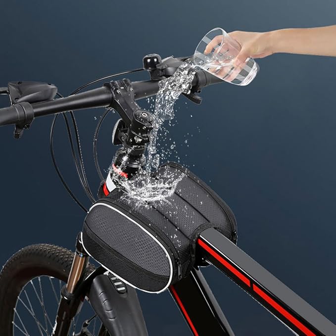 Toyvian Bike Front Frame Bag Cycling Phone Holder Wear-resistant Pouch Dark Color Terrain Bike Top Tube Storage for Travel and Commuting