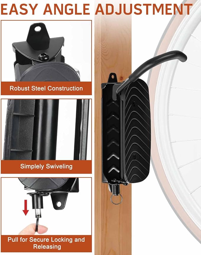 Cyfie Swivel Bike Rack Wall Mount, Garage Bike Hanger Hooks, Indoor Hanging Bike Rack Wall Mount Bicycle Mount Wall for Road Bike, Mountain Bike (2 pcs)
