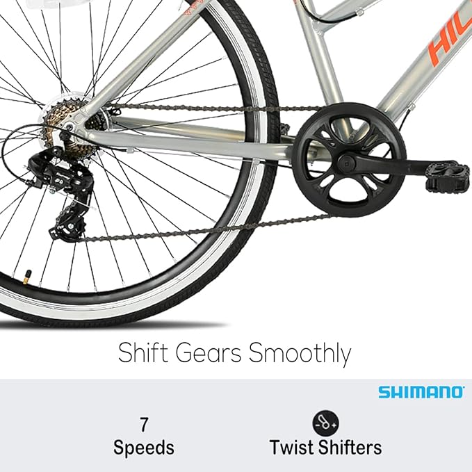 Hiland 700C Wheels Hybrid Bike for Mens and Womens, Step-Over or Step-Through Frame, Urban Commuter Bike, 7 Speeds Road Bicycle for Adult
