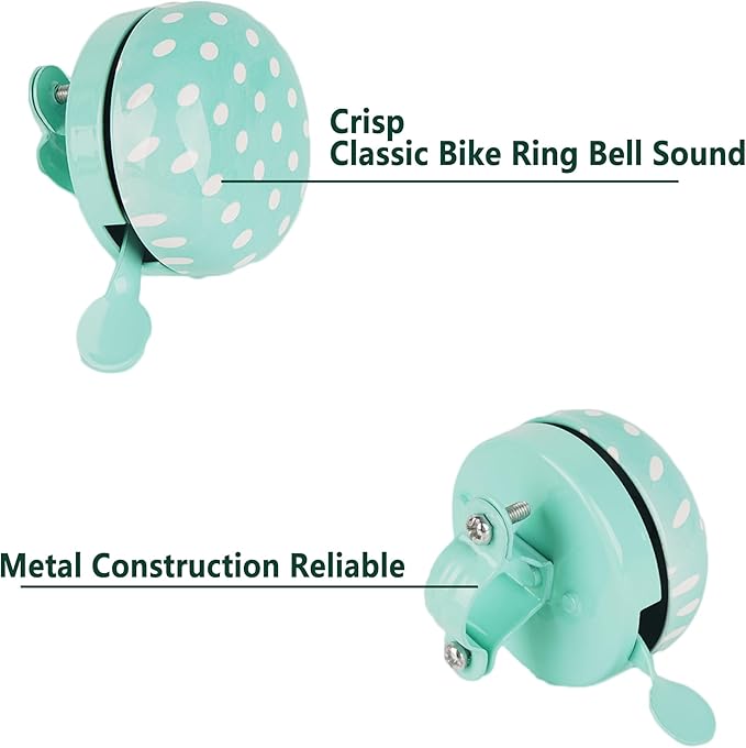 Kids Bike Bell Colorful– Cute Polka Dot Bicycle Bell for Girls, Toddler Scooter Bell with Loud Ring Sound, Vintage Bell for Kids Bike Handlebar