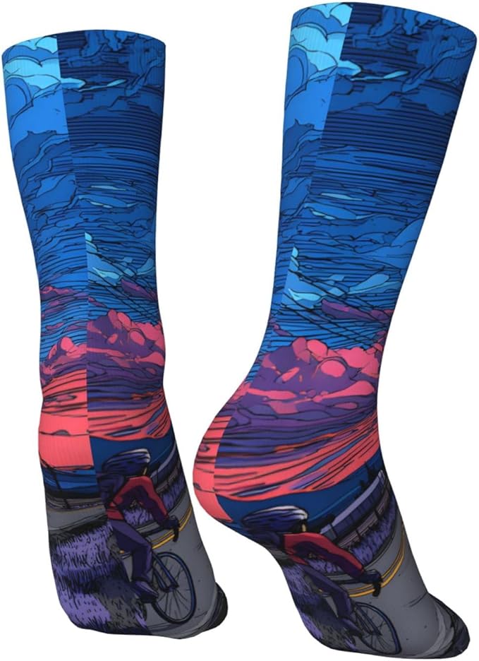(Cycling on the road) Mid Calf Socks Breathable Adult Unisex Socks Casual Daily Wear for Women Men