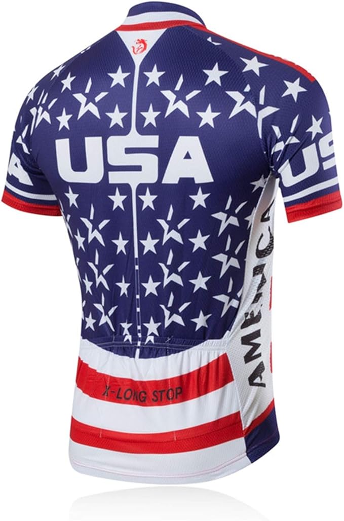JPOJPO USA Cycling Jersey Men Short Sleeve Bike Shirts Biking Jersey Summer American Bicycle Tops with 3 Pockets Reflective