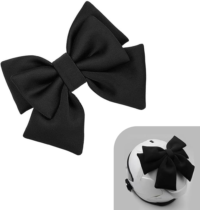 Large Bow Helmet Decoration, Cute Bow Helmet Accessory with Suction Cup, Removable Decorative Bow for Motorbike Helmets, Universal for Ski Bike Motorcycle Helmets (Black)