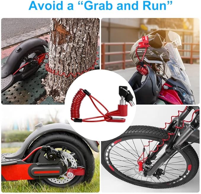 Ainiv Disc Brake Lock, E Scooter Locks Anti-Theft, Cable Bike Locks Waterproof 5FT /12mm Cable with 2 Keys for Scooter, Bike, Electric Bike, Skateboards, Strollers, Lawnmowers with Lock Holders-Red