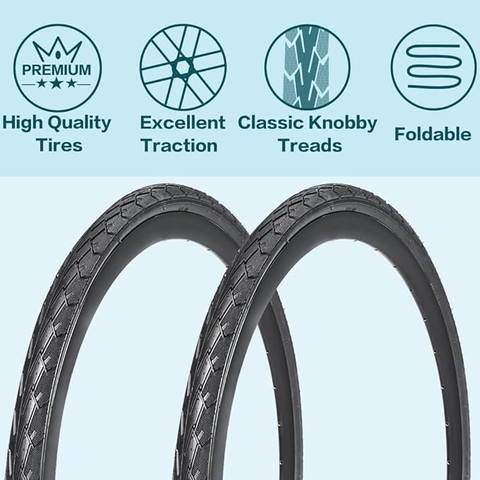 2 Pack 700x23C/25C/28C/35C/38C Bike Tires Plus Bike Inner Tubes Presta Valve 48mm or Schrader Valve 48mm Foldable Replacement Tires for Road Bicycle