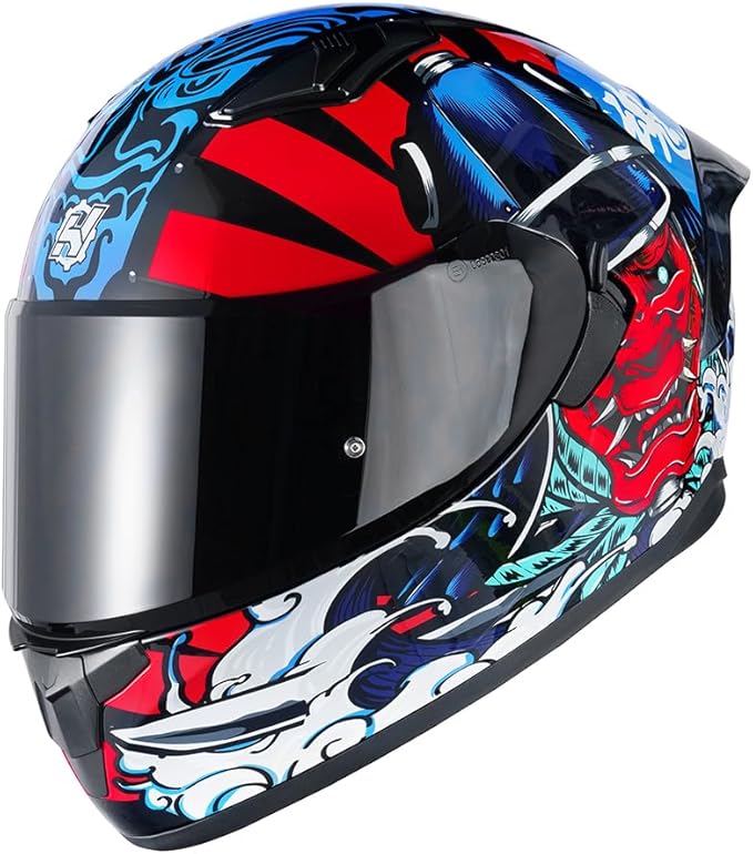 HAX Obsidian Full Face Dual Visor Adult Motorcycle Helmet for Motorbike Street Bike with Pinlock Ready DOT Approved Samurai Red XXL