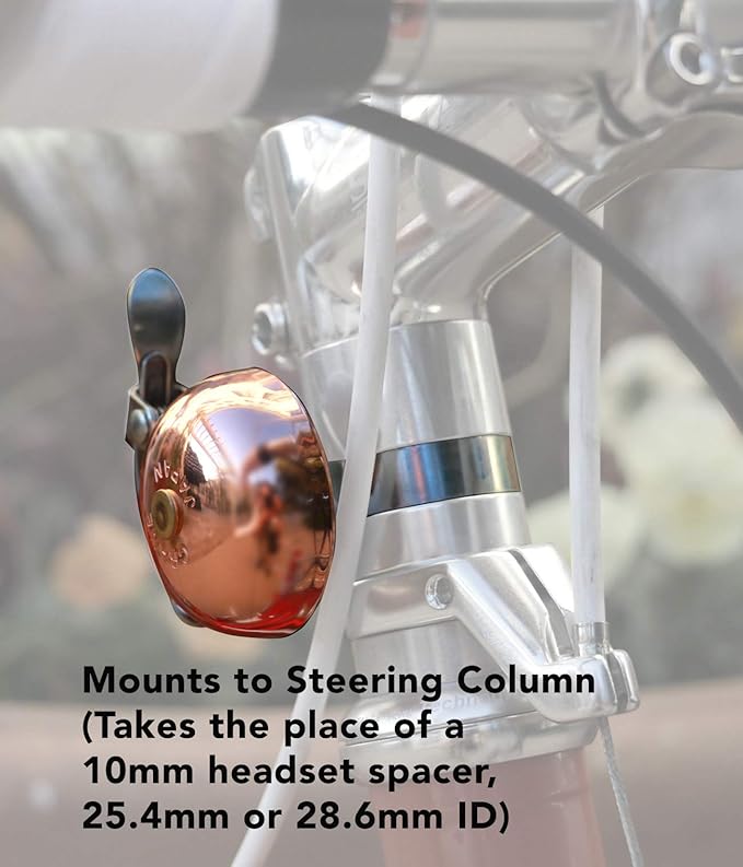 Crane Bike Bell, Suzu Mini Bicycle Bell, Mounts to Headset Spacer Column, Made in Japan for City Bikes, Road Bikes or MTB