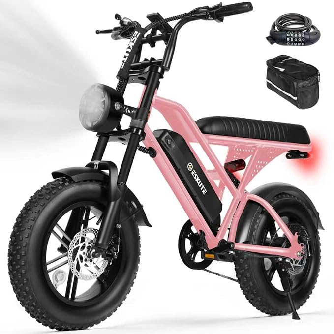 ESKUTE V100 Electric Bike for Adults, Electric Dirt Bike 1500W Peak Motor, All Terrain Dual Suspension E Bike 28MPH Top Speed, Ebike Up to 60 Miles Range, 16" Fat Tire, 48V13Ah Battery, 7-Speed