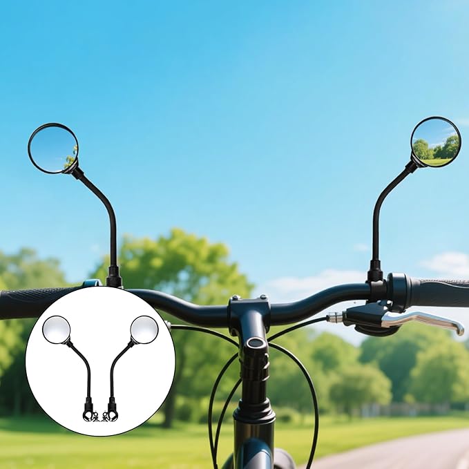 2 Pack Bike Mirror, Adjustable 360° Rotatable Acrylic Convex Handlebar Rearview, Shockproof Wide Angle, Easy Install Rubber Strap, Fits 22-32mm For Mtb, Road Bike, E-Bike, Scooter Safety Cycling