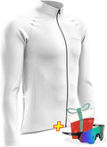 Men's Cycling Jersey Moisture Wicking Long Sleeve Full Zip Bike Road Riding Biking Shirts+ Cycling Glasses