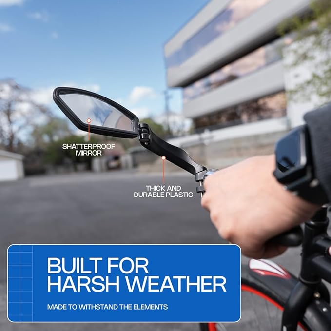 Bike Mirror for Handlebars – Adjustable 360° Bicycle Rear View Mirror, Wide-Angle Shatterproof Glass, Durable Handlebar Mounted Bike Mirror for Road, Mountain & E-Bikes – Safety Cycling Mirror