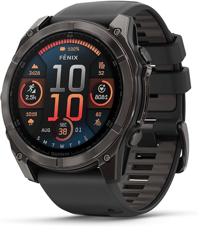 PlayBetter Garmin Fenix 8 AMOLED Sapphire (51mm, Carbon Gray DLC Titanium) Multisport GPS Smartwatch Bundle - 1.4” Touchscreen, Built-in LED Flashlight Wireless Running Earbuds