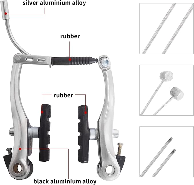 Complete Bike Brakes Set, Universal Bike Front and Rear MTB Brake, Inner and Outer Callipers Cables Lever Kit with Multi-Tool Wrenches Silver
