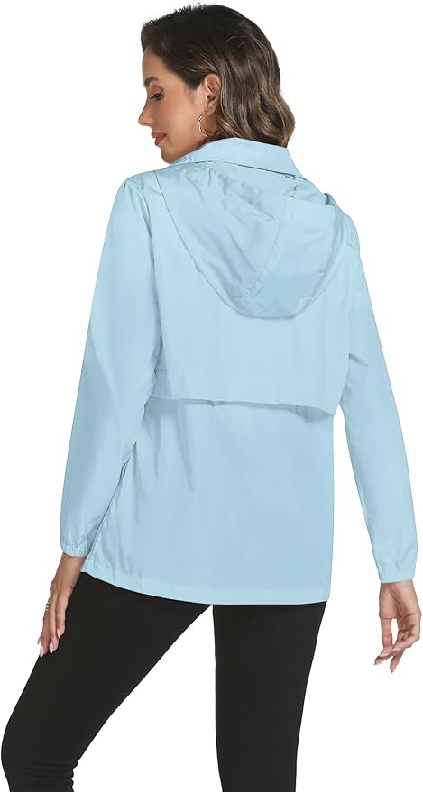 Avoogue Rain Jacket Women with Hooded Lightweight Waterproof Raincoats Packable Zipper Pockets Windbreakers