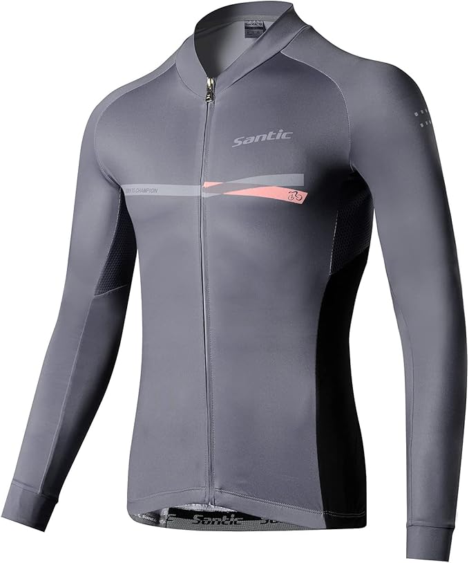 Santic Cycling Jersey Men's Long Sleeve Bike Reflective Full Zip Bicycle Shirts with Pockets