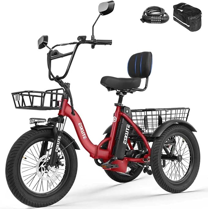 T300 Adults Electric Trike Bike, 1200W Peak Motor & 624Wh Removable Battery,18x3.0 Fat Tire Foldable 3-Wheel E-Bike with Step-Thru Design, Up to 65 Miles, Gift for Parents
