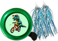 Kids Bike Bell with Streamers, Purple and Green, Unicorn and Dinosaur Theme, Bicycle Accessories