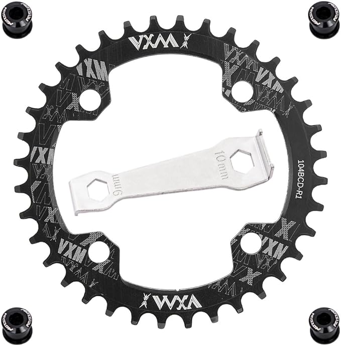 YBEKI 104BCD Chainring - CNC 7075-T6 Aluminum Narrow-Wide Round Chainwheel for MTB/Road Bikes (32-52T) | Compatible with Shimano/SRAM 8-11 Speed | Ultra-Light | Anti-Drop Design (Black/Red)