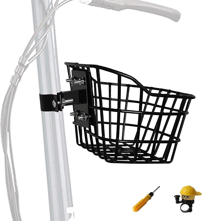 Bike Basket with a Fixed Holder,Kids Small Scooter Tricycle Accessories Kit with Bells Tools,Rust-Resistant Electric Bicycle Front Baskets Accessories for Women and Men