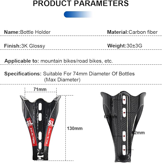 Full Carbon Fiber Water Bottle Cage Ultra-Light Bike Water Bottle Holder Brackets for Road & Mountain Bike Bottle Holder