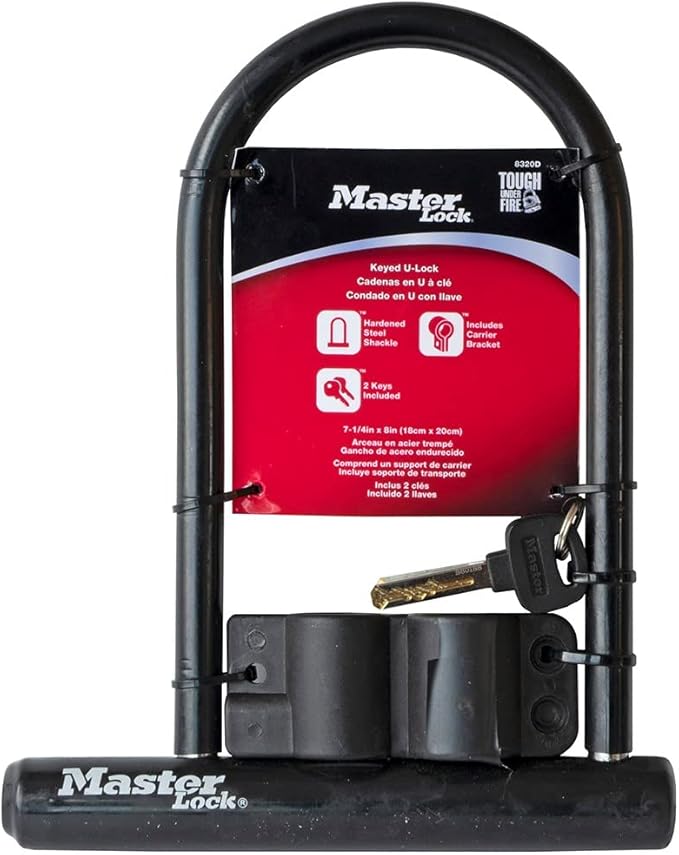 Master Lock Black Bike Lock with Key, Standard Size U-Lock for Bicycles and Other Outdoor Equipment, Anti-Theft Lock for Bikes, 8320D